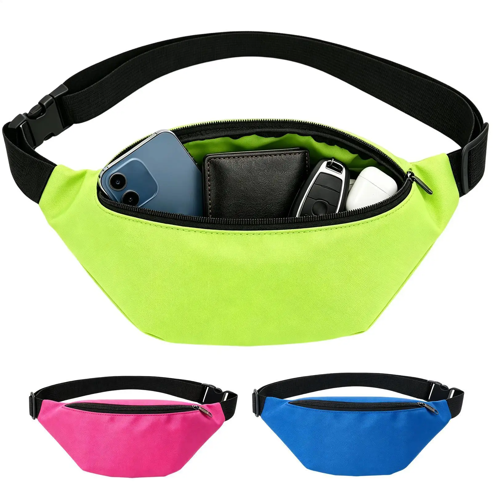 Waist Bag For Women 3 Piece Waterproof Retro Zipper Belt Pouch Neon Color Adjustable Running Pack For Women Sports Travel Hiking