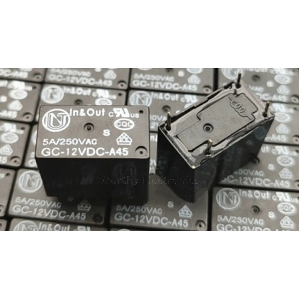 

Free Shipping 10PCS/LOT GC-12VDC-A45 12V 12VDC 5A 4PIN Relay In&Out