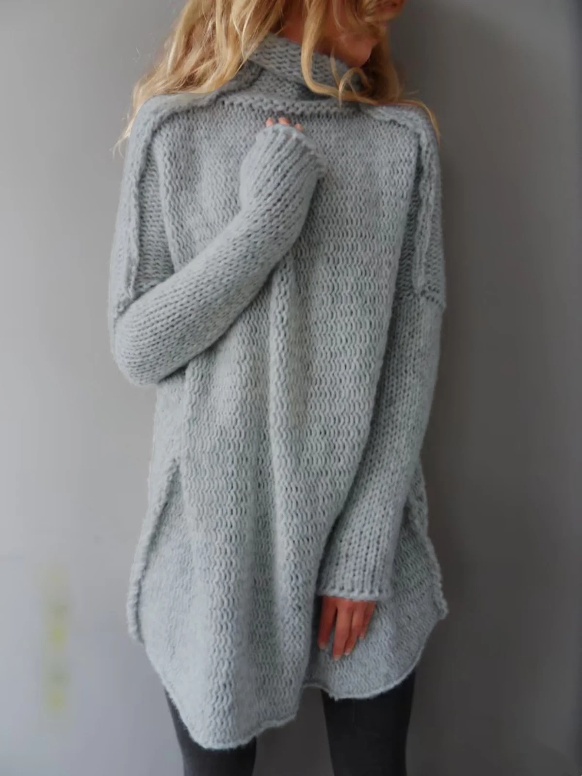 Gray Turtleneck Long Sweater Women Long Sleeve Oversized Knitted Sweaters Casual Loose Pullover Tops Fashion Autumn Streetwear