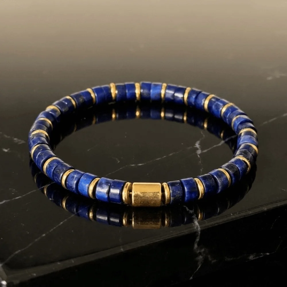 Golden Spacer Tube Bead Stretch Bracelet Blue Yellow Portable Men Stone Bracelet Chunky Enjoyable To Handle Beaded Hand Chain
