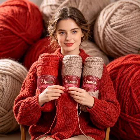 Alpaca wool yarn, high-quality combed wool thread, thick wool yarn for knitting, very suitable for hand-knitting sweaters, large coats, trench coats, hats, scarves, and other knitted garments