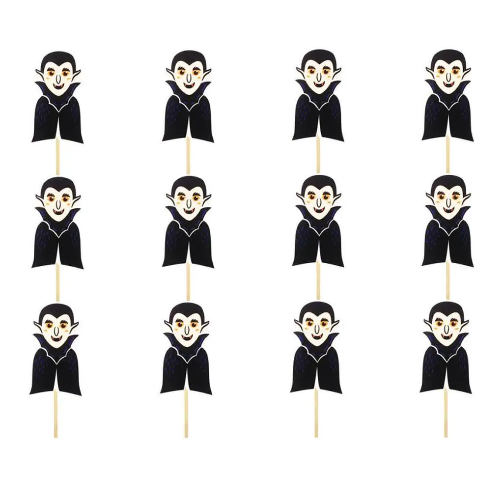 Paper Cupcake Picks Halloween Cake Toppers Set of 12 for Party Decor with Pumpkin and Wizard Hat