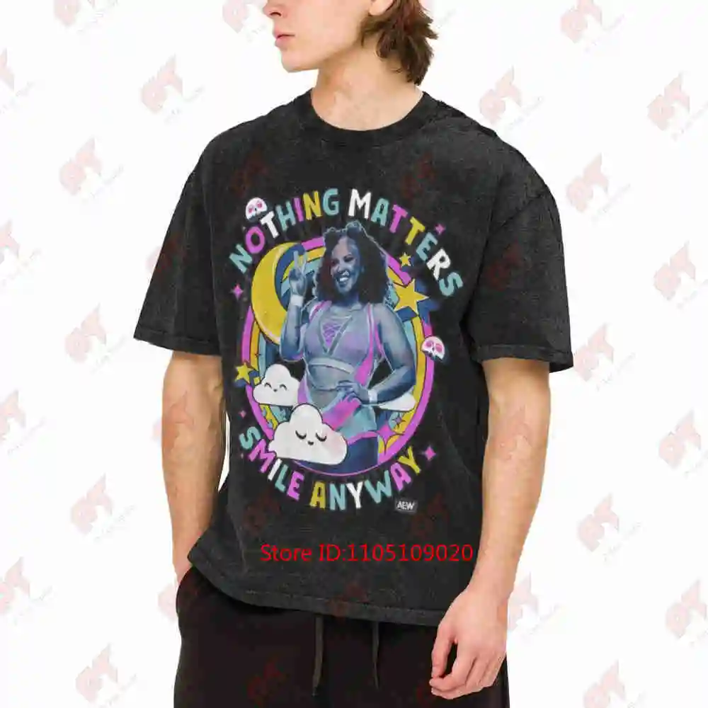 Willow Nightingale Smile Anyways AEW Vintage Washed Tee Pure Cotton T-Shirt