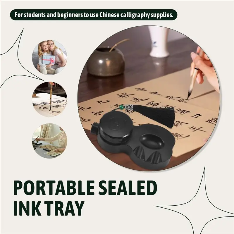 A44Z-Covered Ink Stone For Calligraphy Practice Portable And Sealed Ink Tray With Lid Ink Dish And Brush Pen Rest