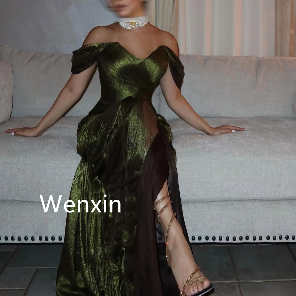 Robes de soirée en satin vert personnalisées, robes de soirée classiques à épaules dénudées, robes d'occasion spéciale de haute qualité