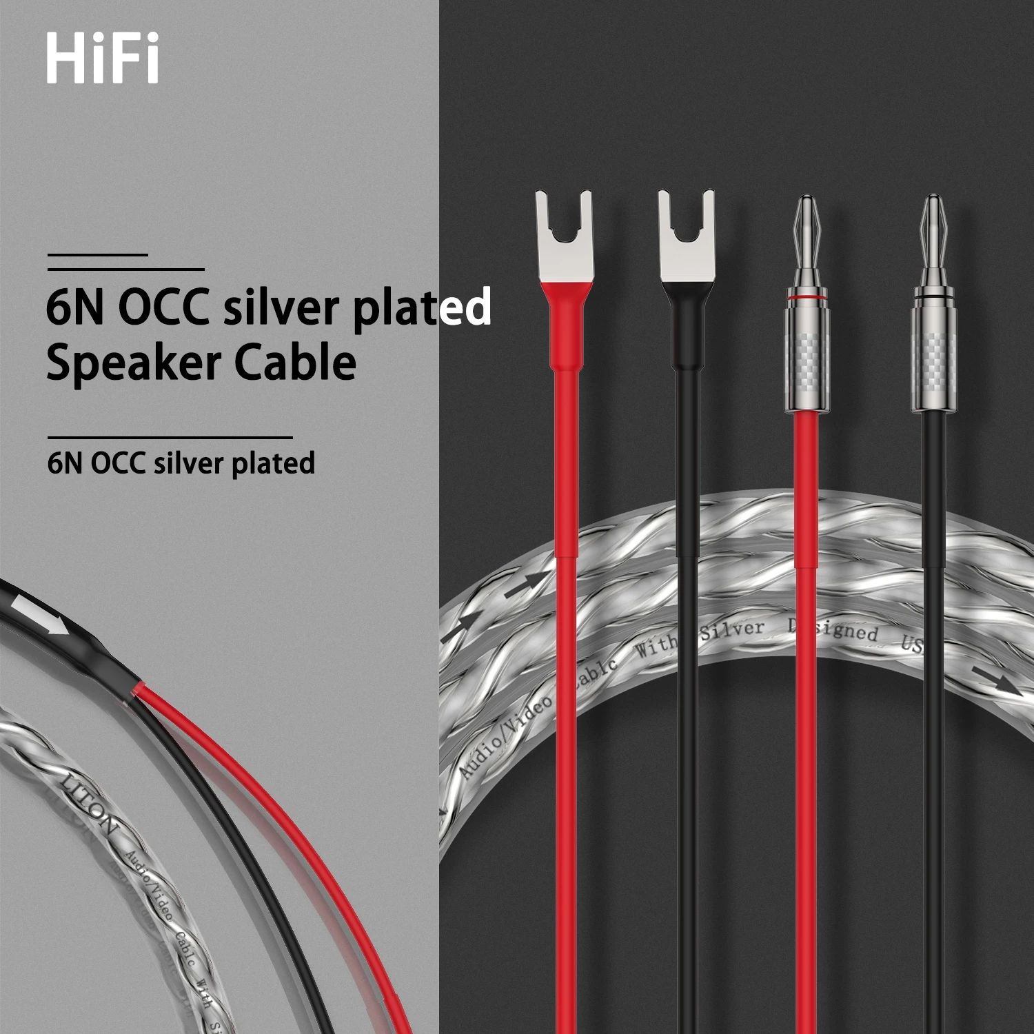 

6N OCC silver plated HiFi Speaker Cable HI-FI High-end Amplifier Loudspeaker Cables Banana Spade plug Wire Line