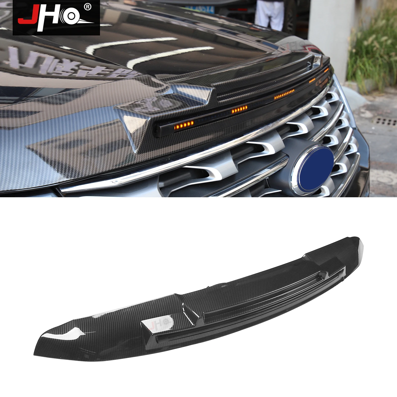 

JHO Front Bug Shield Hood Deflector w/ LED Light Strip Guard Bonnet Protector For Ford Explorer 2016-2019 2017 2018 Accessories