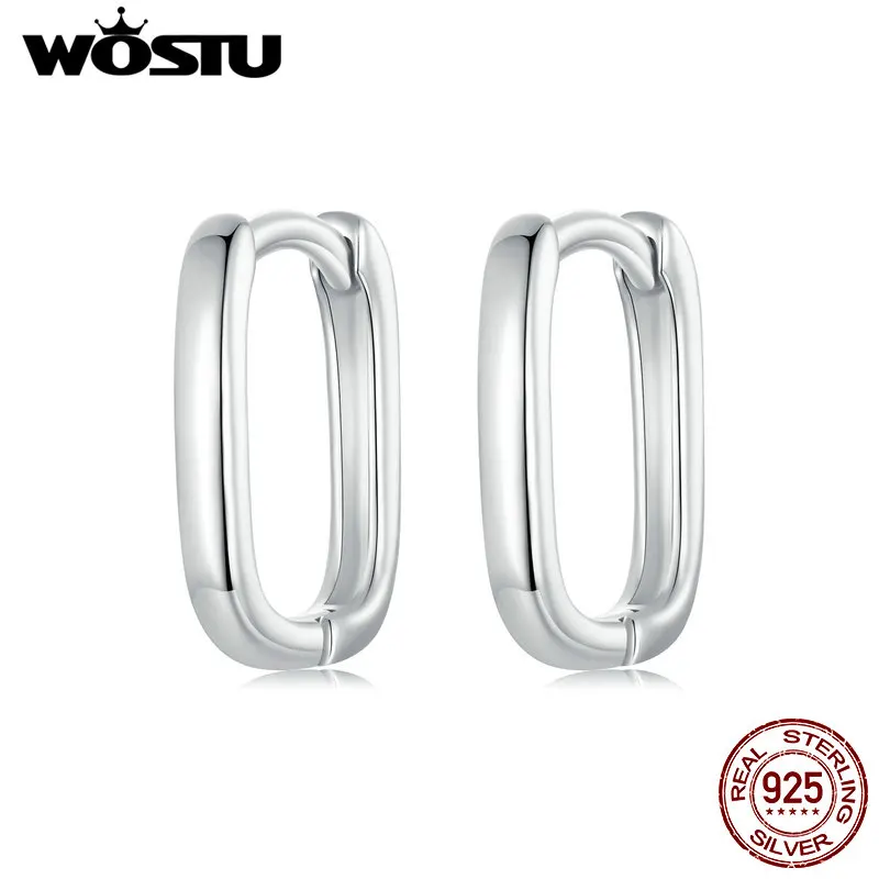 WOSTU 925 Sterling Silver Square Cut Hoop Earrings For Women Wedding Simple Jewelry Girl Party Ear buckles