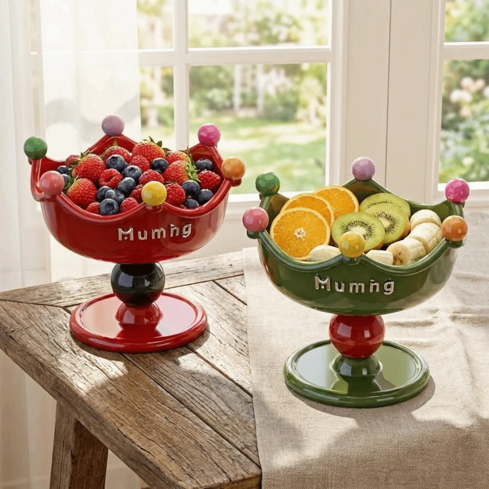 Durable Plastic High-footed Fruit Plate Cream Style Large Capacity Drain Fruit Plate Useful Detachable Drainage Tray Bedroom