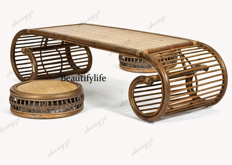Tatami tea table Zen Japanese rattan small table, bay window coffee table sitting on the floor