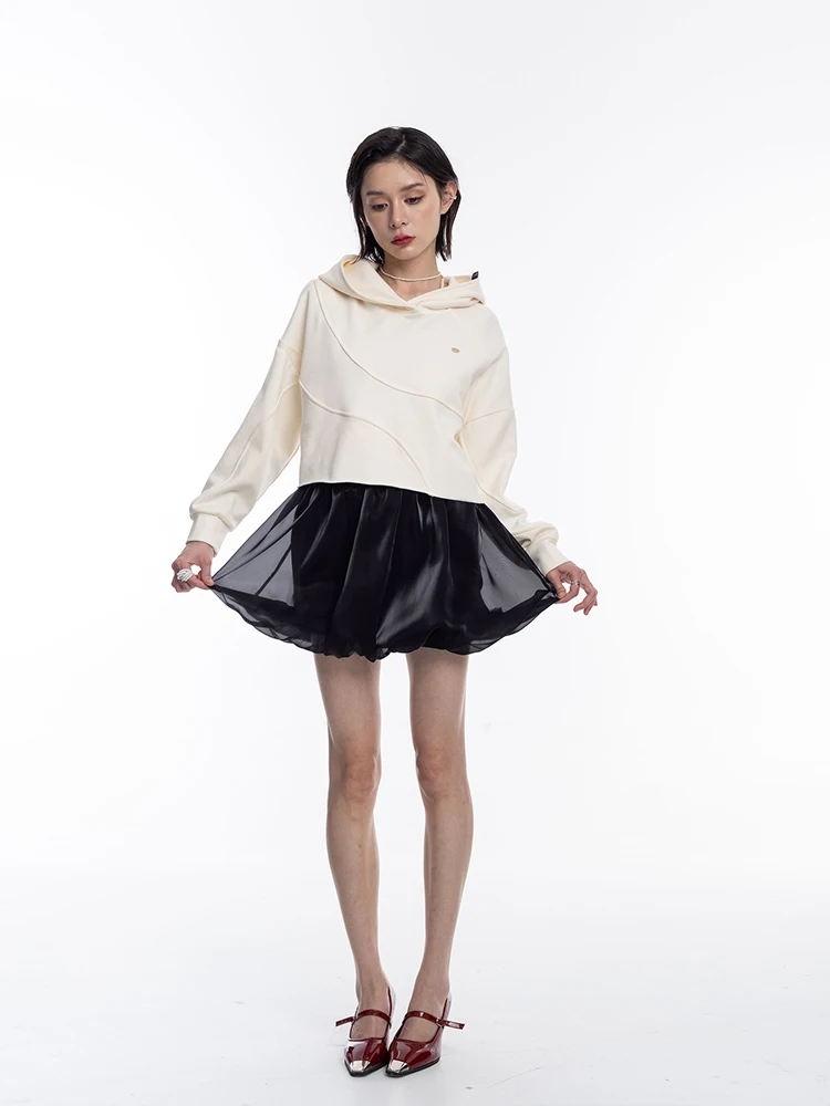 

Свитшот Cloud Moonlight Pure Color с капюшоном и высокой талией, весенне-летний, с эффектом утяжки, оригинальный дизайн, с декоративными вставками