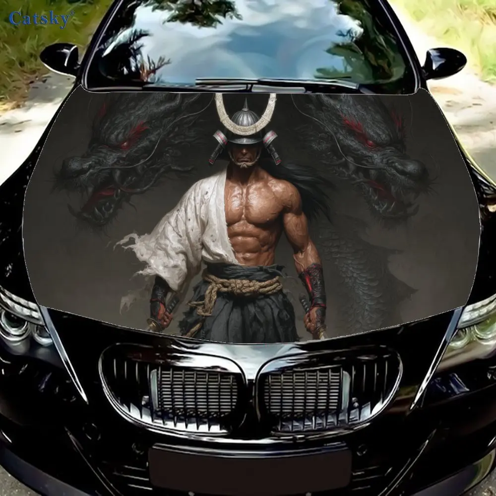 

Furious Dragon Samurai Pattern car hood stickers, waterproof self-adhesive, scratch resistant, easy to stick, durable car PVC st