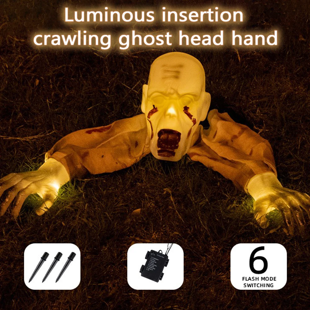1PC Halloween Creepy Ghost Horror Ornament Glowing Skeleton Ground Plug Hands Set Warm Light Skeleton Decoration Street Lamp