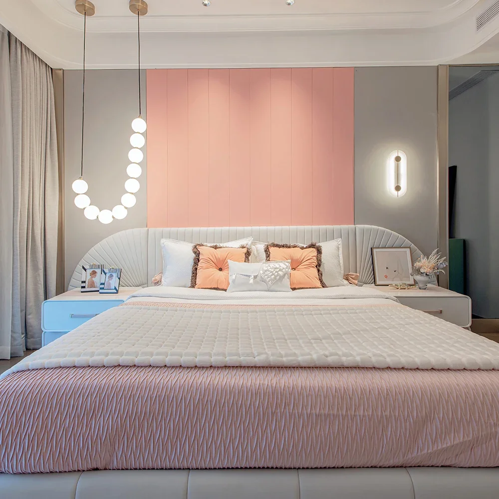 

-macaron color scheme princess bed installation study desk and chair girls room bedroom set