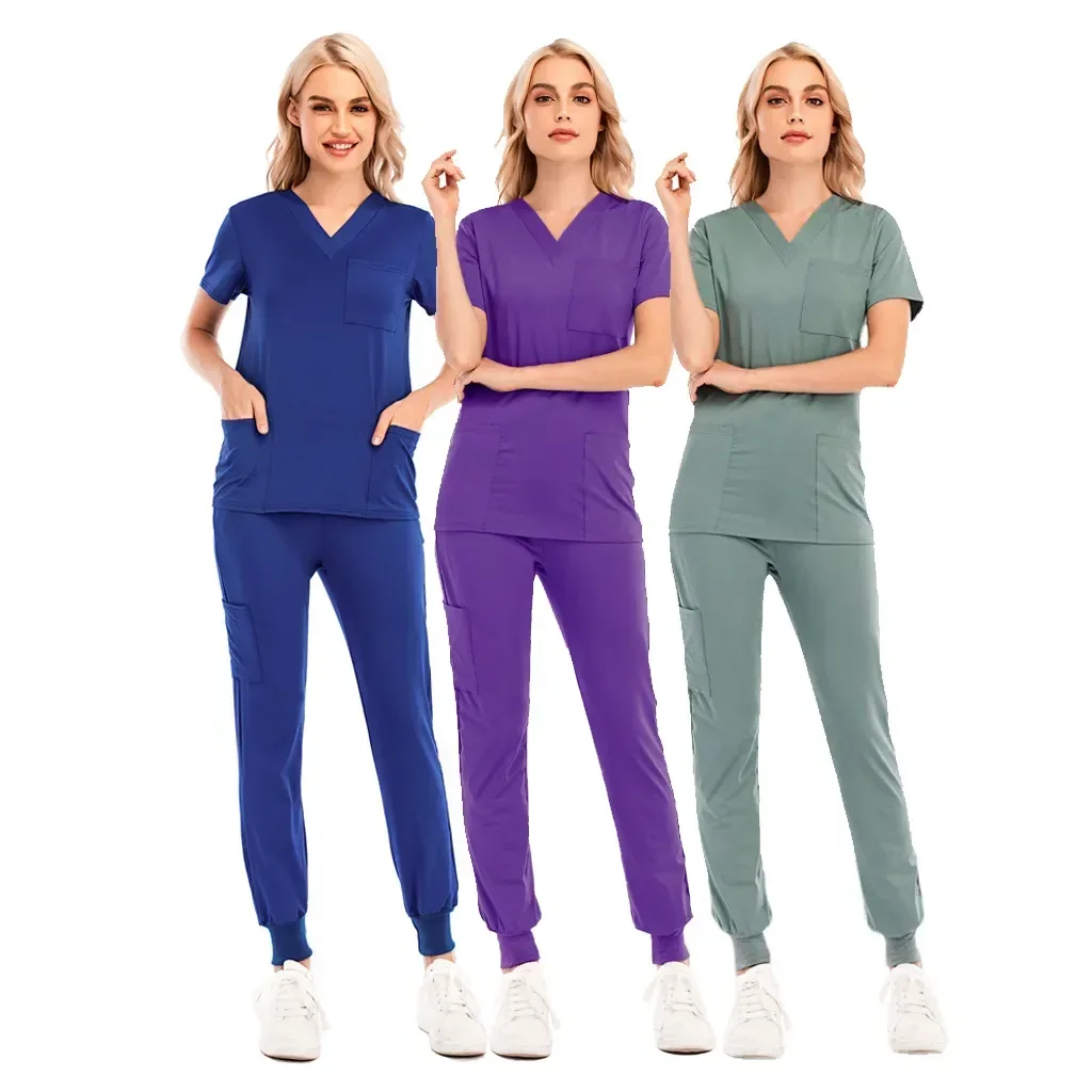 

Quality Unisex Medical Uniforms For Man V-neck Nurse Scurbs Women Hospital Doctor Work Wear Oral Dental Surgery Work Uniforms