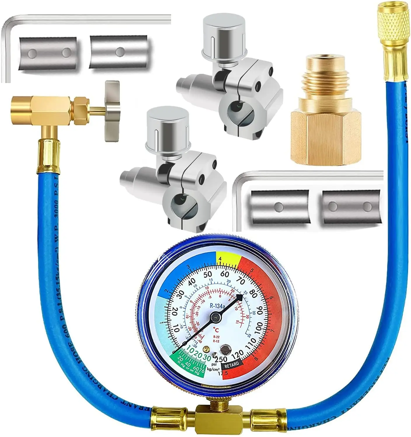 R134A Refrigerator Freon Recharge Hose Kit, R134A AC Refrigerant Charging Hose Gauge for Home AC Refrigerant System