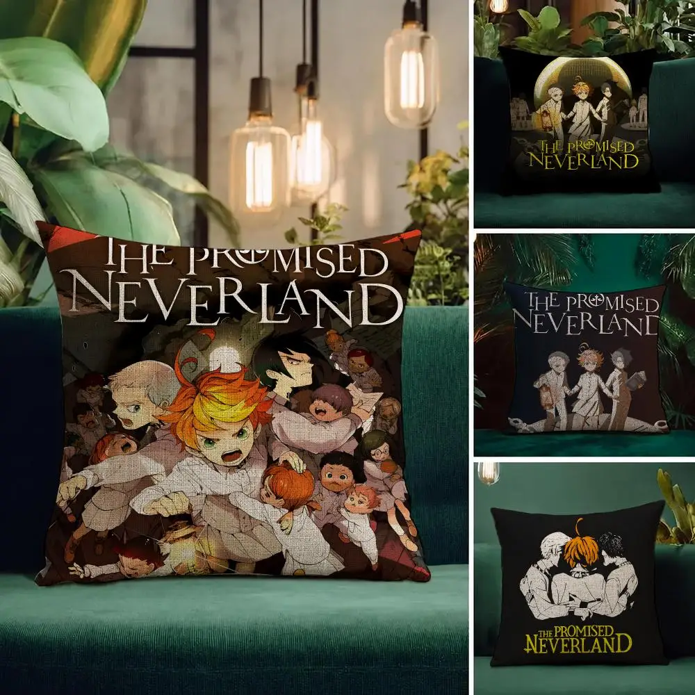 Anime The Promised Neverland Cushion Cover Natural Linen Pillowcase Set Cushion Cover for Sofa Bedroom Chair