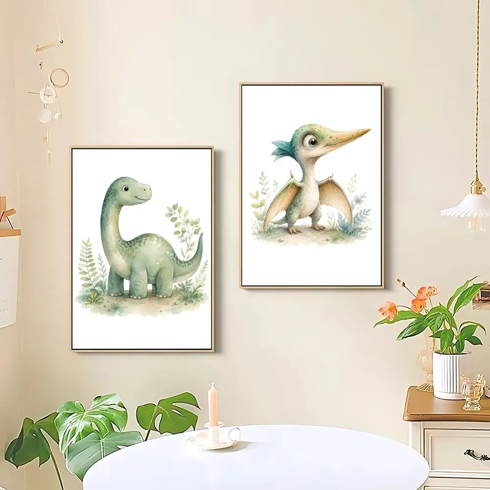 Kawaii Cartoon Dinosaur Baby Painting Calligraphy Canvas Poster Bedroom Living Room Bar Hallway House Interior Wall Decor