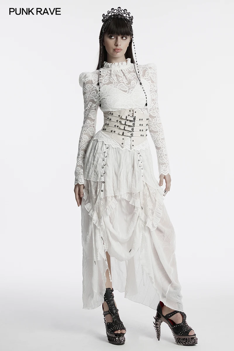 PUNK RAVE Women's Punk Faux Leather Retro Sexy Corset V-shaped Design Metal Avant-garde Adjustable Drawstring Accessories