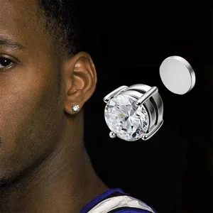 1 Pasang Anting Klip Stud Telinga Magnet Kuat Kristal untuk Pria Wanita, Anting Magnet Zirkon Bulat Punk Perhiasan Telinga Tidak Menusuk 10 anting peri penjualan terbaik - №