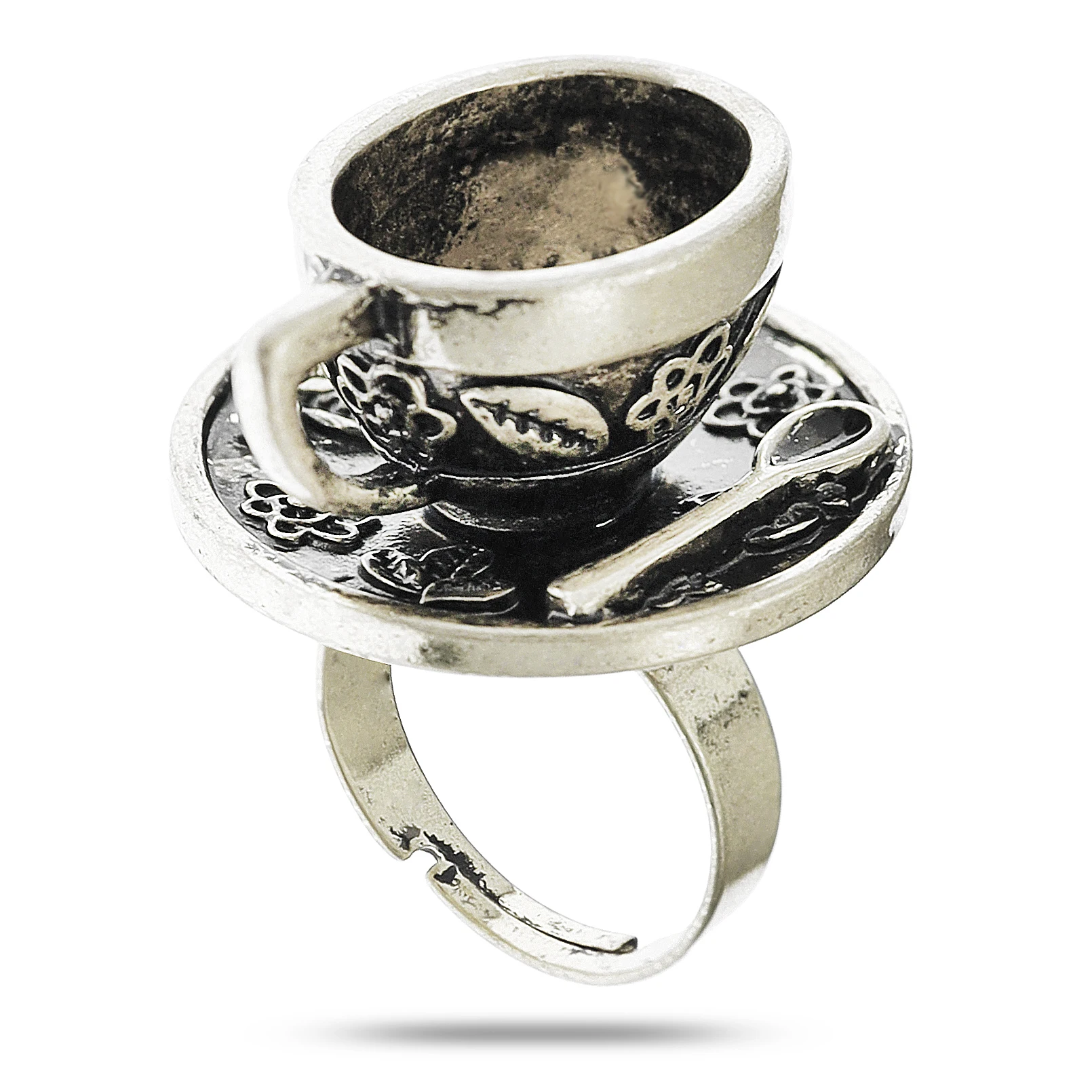 Fun Vintage Tea Cup Ring Design Personalized Bohemian Simple Punk Jewelry Adjustable Coffee Cup Statement Ring for Men Women's