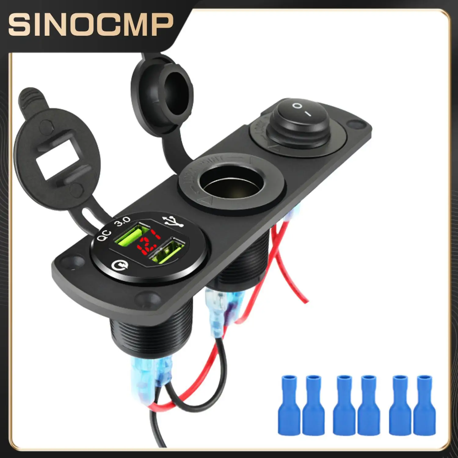 12V 3In1 Waterproof Car Dual QC3.0 USB Outlet Panel Cigarette Lighter Socket For RV Marine Boat Power Socket Charger Socket
