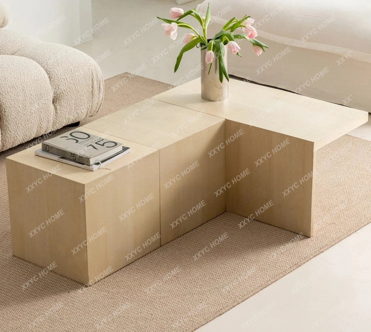 QQGeometric deformation coffee table log color modern simple square creative niche  side table