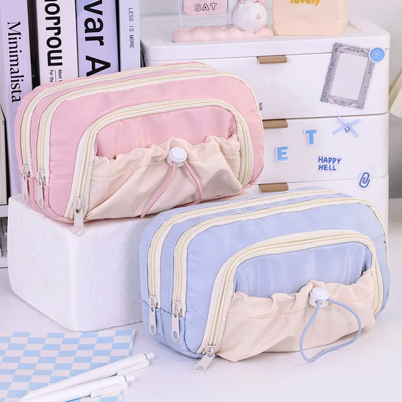 Kawaii Large Capacity Pen Box Cute Pen Holder Pouch For Students Back To School Stationery Supplies 3 Layers Pencil Cases