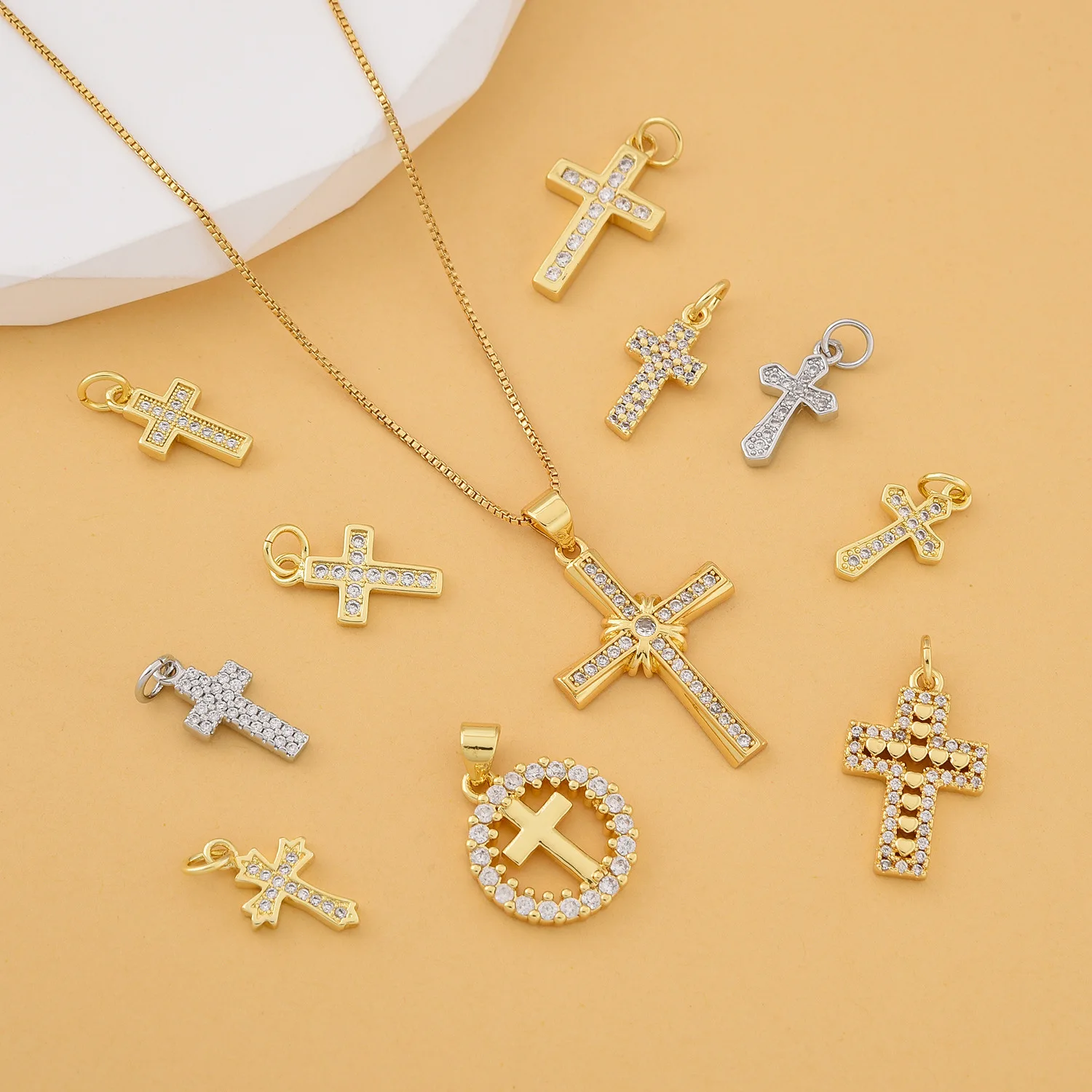 5pcs North America's Virgin Mary Zircon Cross Pendant Accessories DIY Bracelet Necklace Jewelry Production Material Wholesale