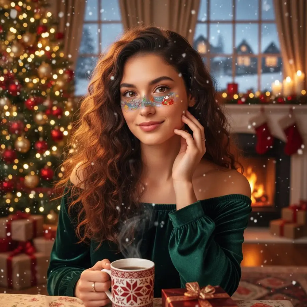 12 قطعة/المجموعة مقاوم للماء عيد الميلاد الوجه الوشم الملونة طويلة الأمد النمش ملصقات الكرتون ندفة الثلج/ثلج الوشم المؤقت