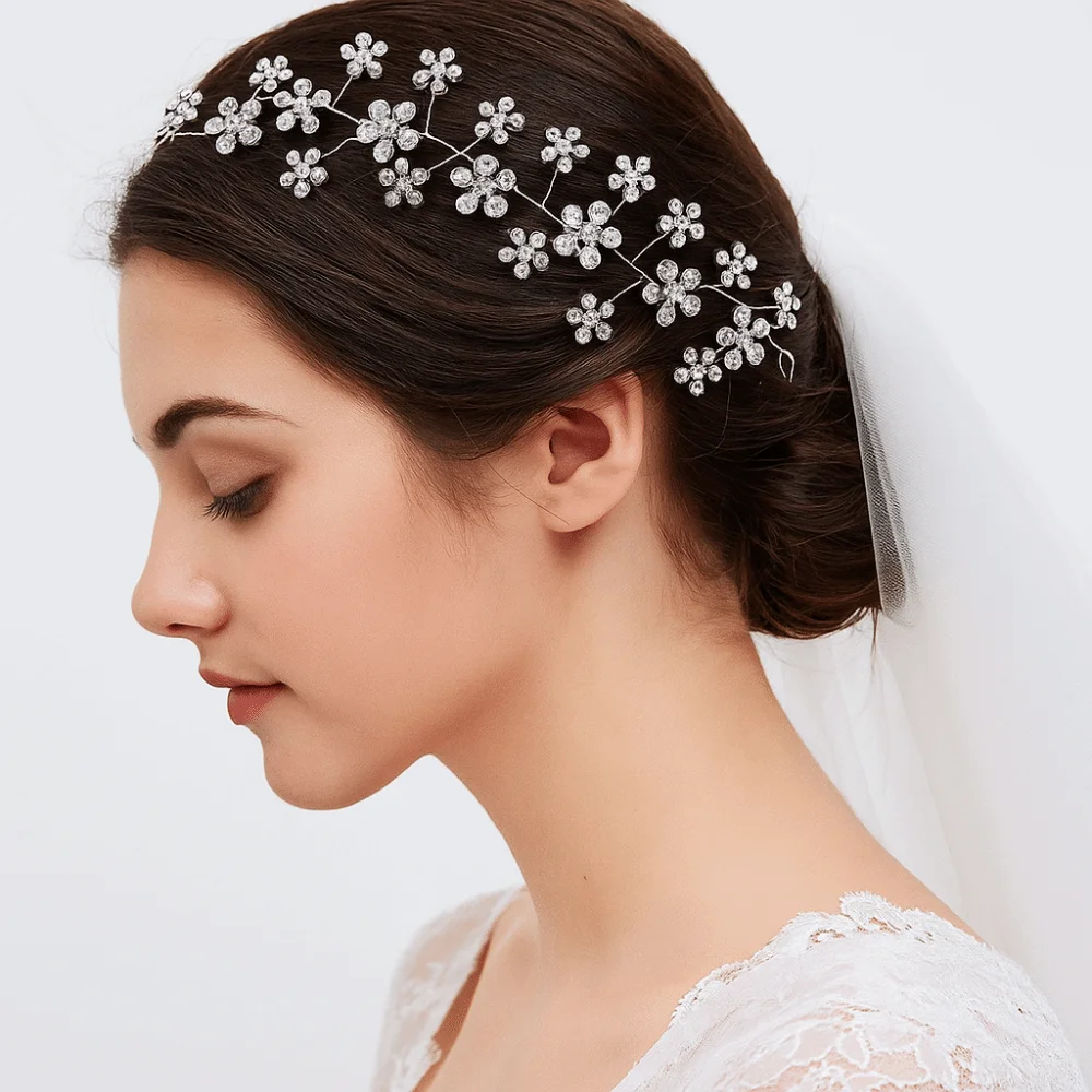 

Rhinestone Bride Headdress Flower Beaded Photography Headband French Style Handmade Wedding Hair Accessories Hair Jewelry