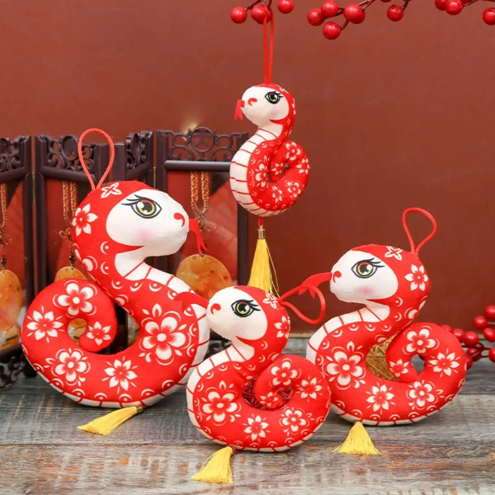 Lovely Flower Snake Dolls Pendant Stuffed Cute Spring Festival Decorations Tassels Car Keyring Snake Mascot Hangings Girl/Boy