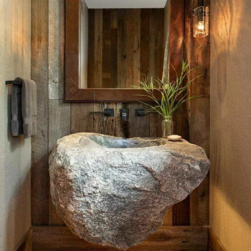 

Natural Stone Pedestal Sink Rock Stone Pedestal Wash Basin for Bathroom or Hotel