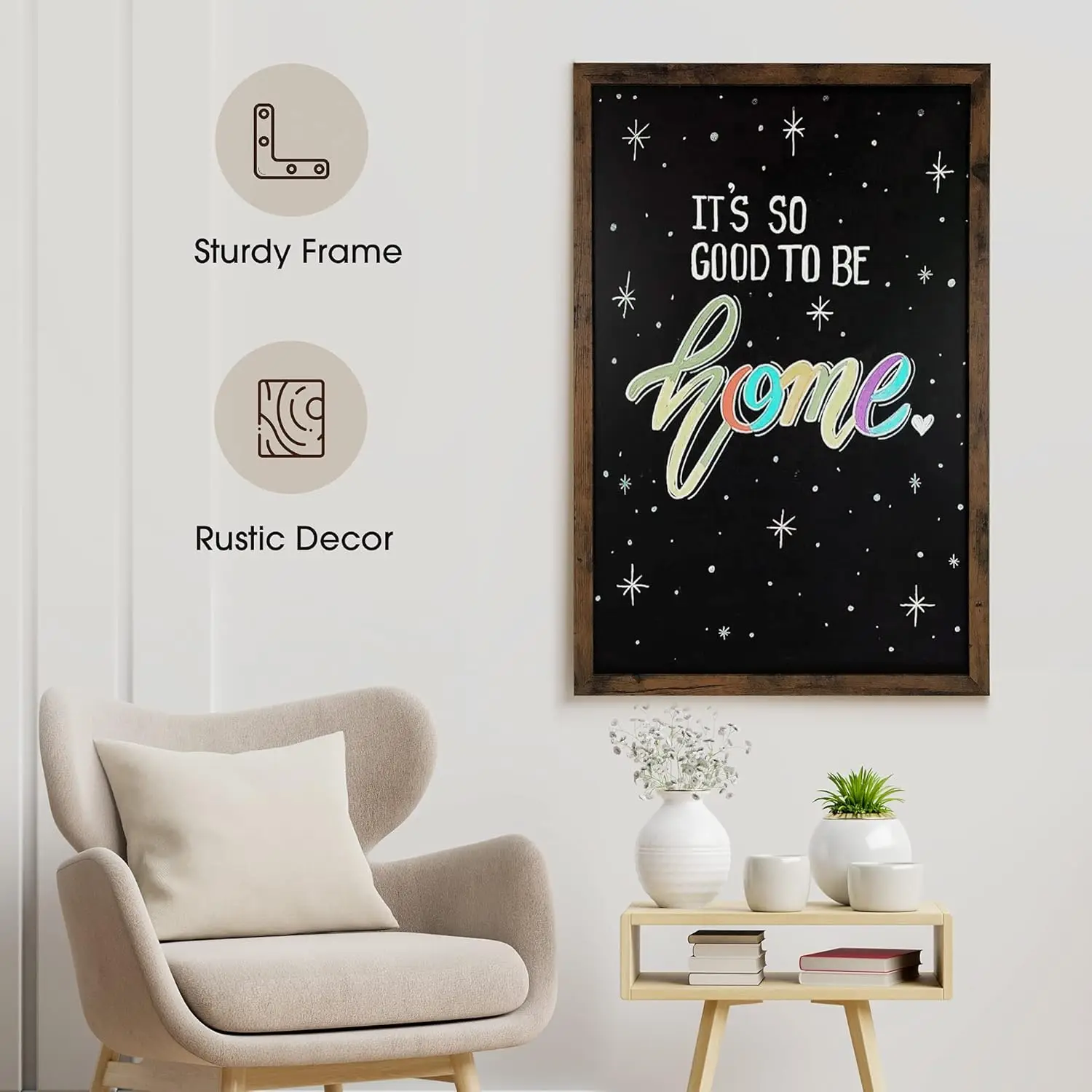 Magnetic Chalkboard with Rustic Wood Frame - 24x36in Stain-Resistant Wall Decor for Photos, Notes, and Easy Hanging