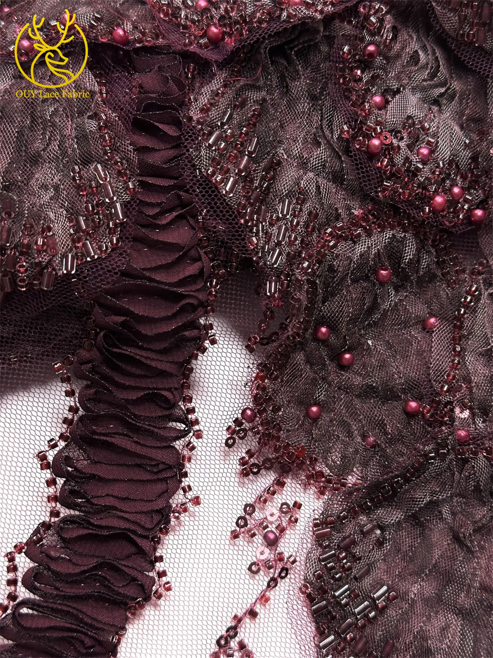 3D Mode Französisches Hochzeitskleid Mesh-Stickerei Pailletten Spitzenstoff Afrikanischer Nigerianischer Perlen-Spitzenstoff Brautkleid Partykleid – Detail 21