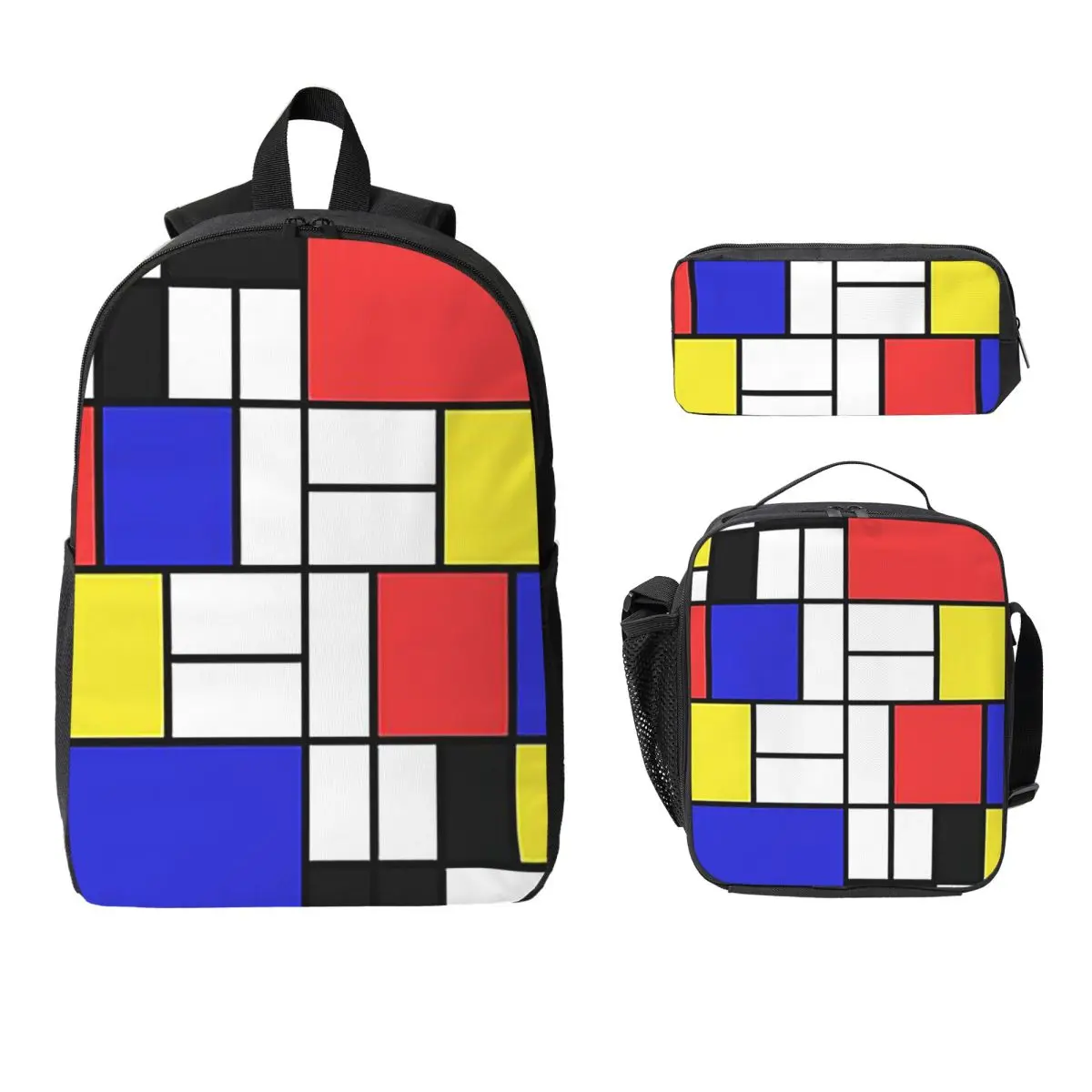 

Piet Mondrian De Stijl Backpack Student Boys Girls BookBag School Bag Laptop Shoulder Bags 3ps Insulated Lunch Bag Pencil Case