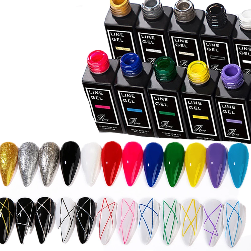 

12Ml/Bottle 2022 Nail Art Line Polish Gel UV/Led Paint/Drawing Nails Line Gel Kit Lacquer Painting Varnish Liner Gel Tools Set