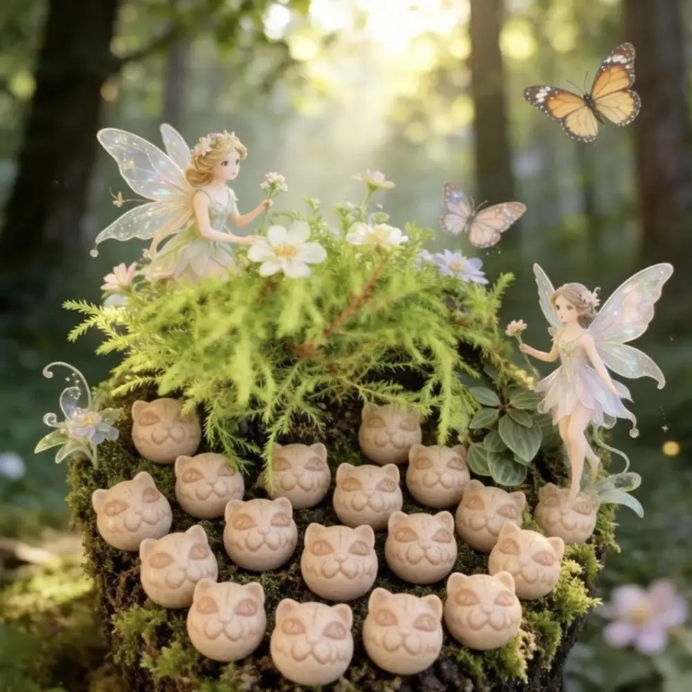 Cat Head Stone Cat-shaped Plant Ornament 20 Pcs Cat Head Resin Stones Miniature Sculptures Decorative Yard Statues for Planters