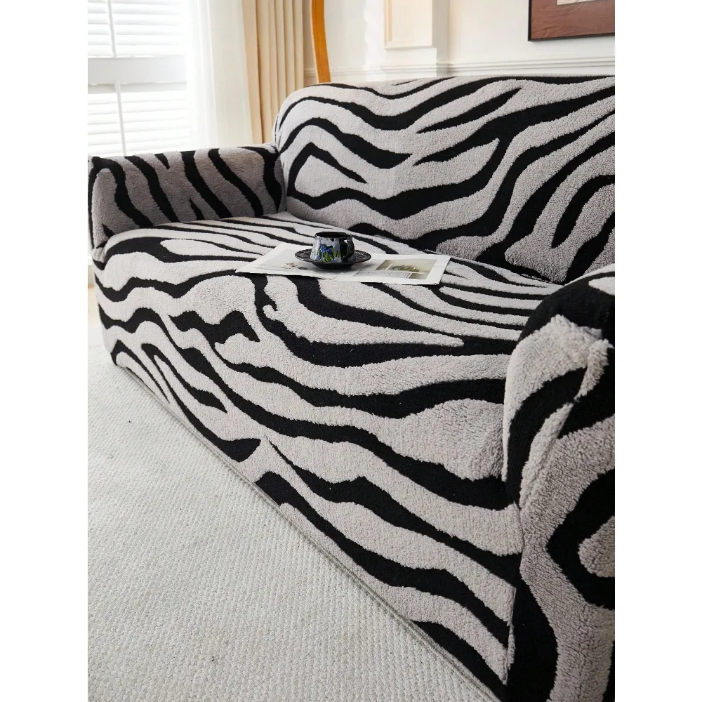 

Soft Plush Fabric Pet Proof Sofa Cover, Embossed Plush Jacquard Zebra Pattern, Multi-Color, Thick Jacquard Plush So