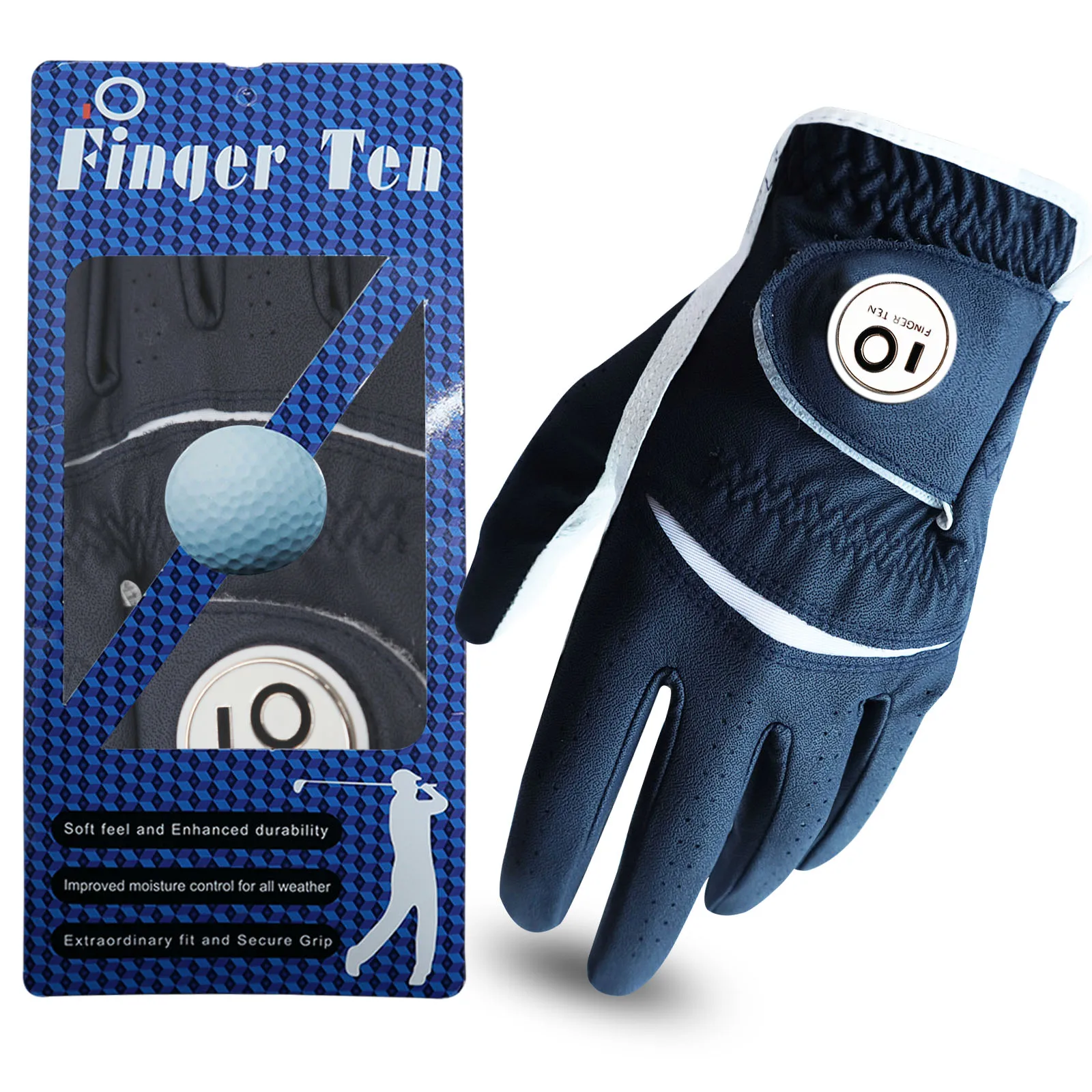 1 Pcs Blue Khaki RedGolf Gloves Men Leather Breathable Glove with Ball Marker Small Medium Large XL All Weather Drop Shipping