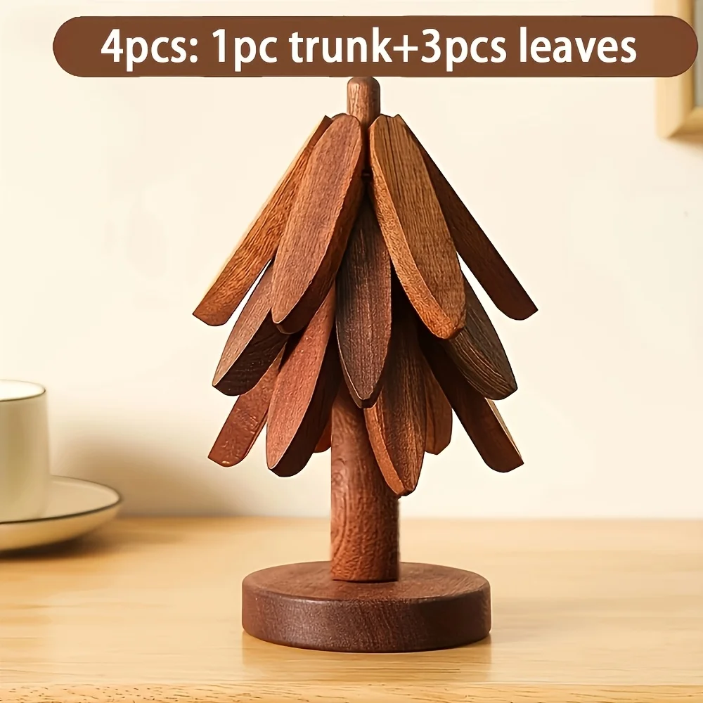 4pcs/Set Wooden for Hot Dishes, Hot Dish Coaster with Tree-Shaped Wood Collapsible Hot Pad Trivet Tree for Restaurant