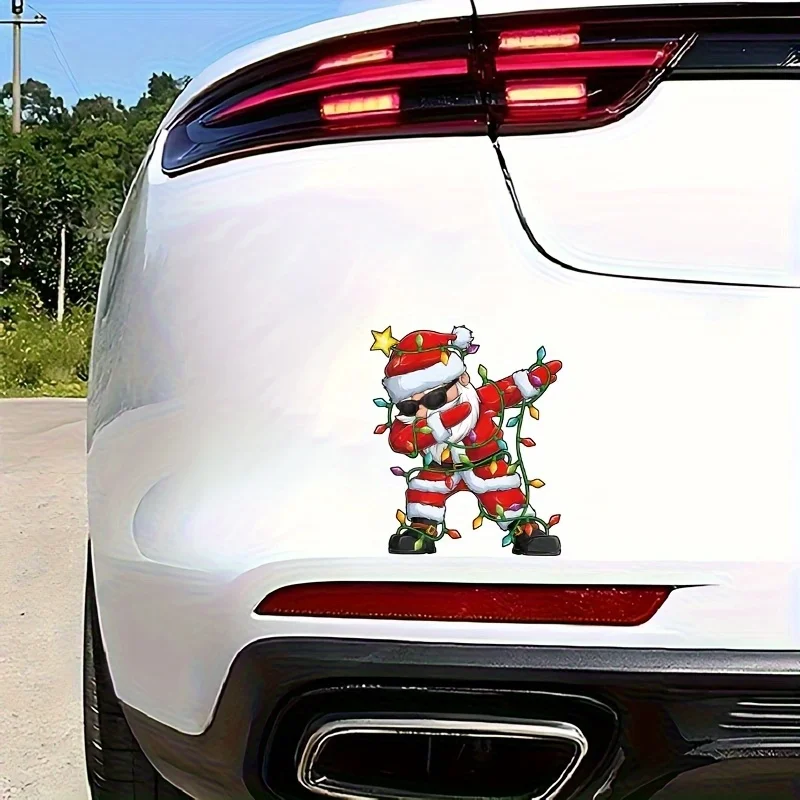 1 Roll Glossy PVC Vinyl Santa Sticker, Waterproof Scratchproof Decal Dancing Santa Candy Cane for Car Motorcycle Glass