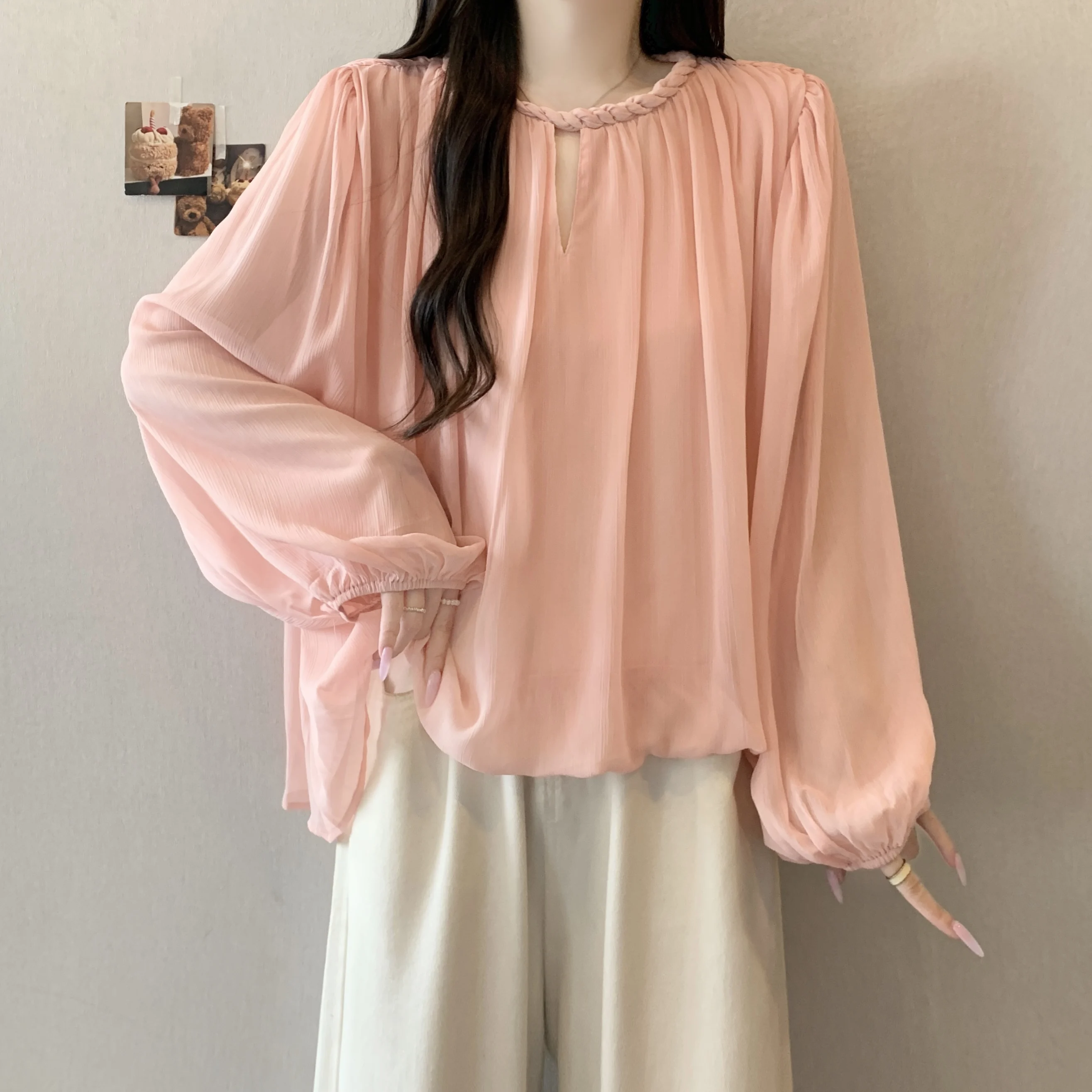 Fashionable Flowing Chiffon Top Irregular Design Meat Concealing for plus Size Women Low Waist Linen Fabric Shoulder Sleeve