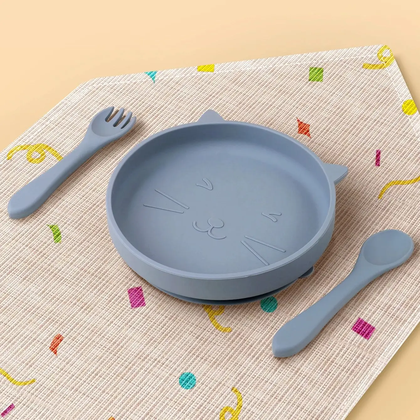 3 adet/takım Silikon çocuk yemek takımı Bebek Besleme Seti Silikon Yemek Tabağı Yumuşak Silikon Kaşık Çatal Bebek Eğitim Sofra