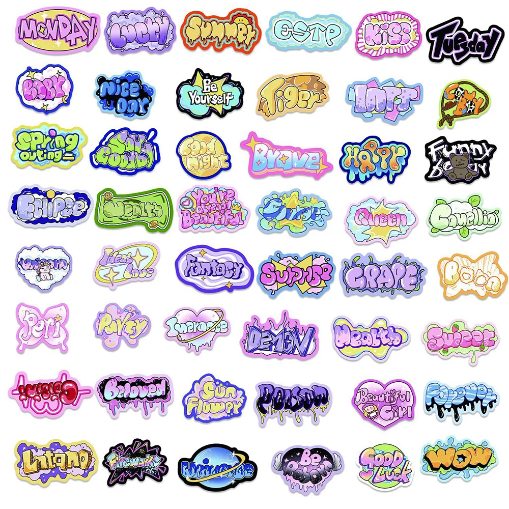 10/30/50PCS Cool Street Graffiti Style Greeting Vocabulary Stickers PVC Decal Gift Waterproof DIY Helmet Skateboard Guitar Phone