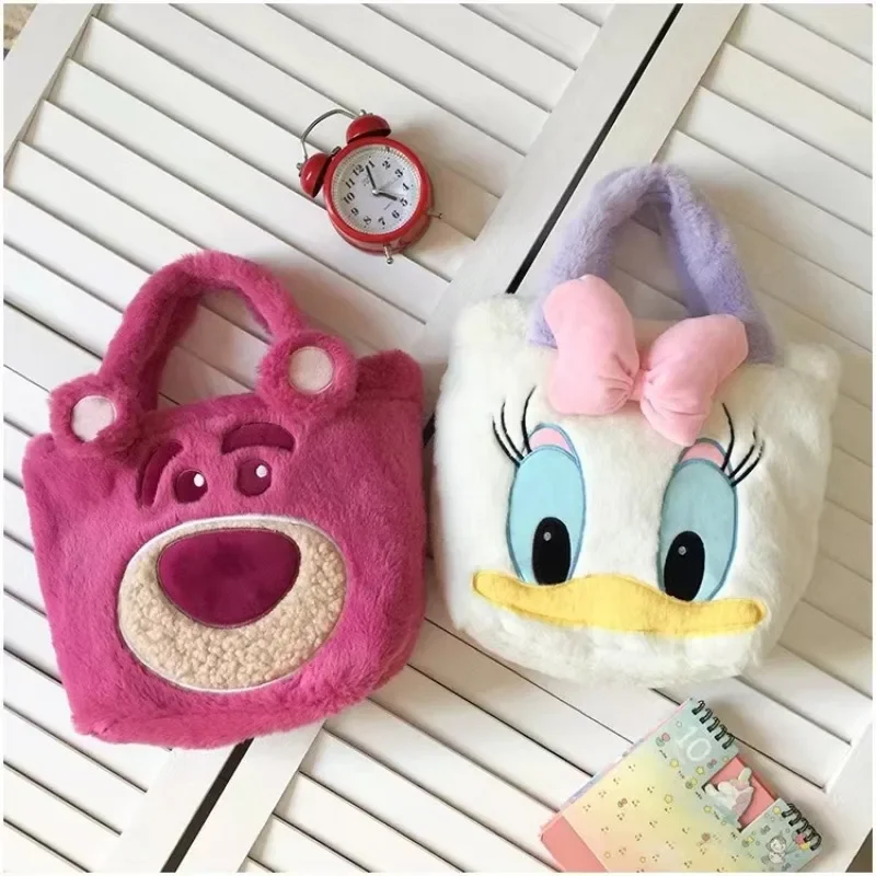 

25 см мультфильм аниме шитье милая большая вместительная плюшевая игрушка сумка через плечо розовый клубничный медведь Дональд Дак кукла подарок для девочки