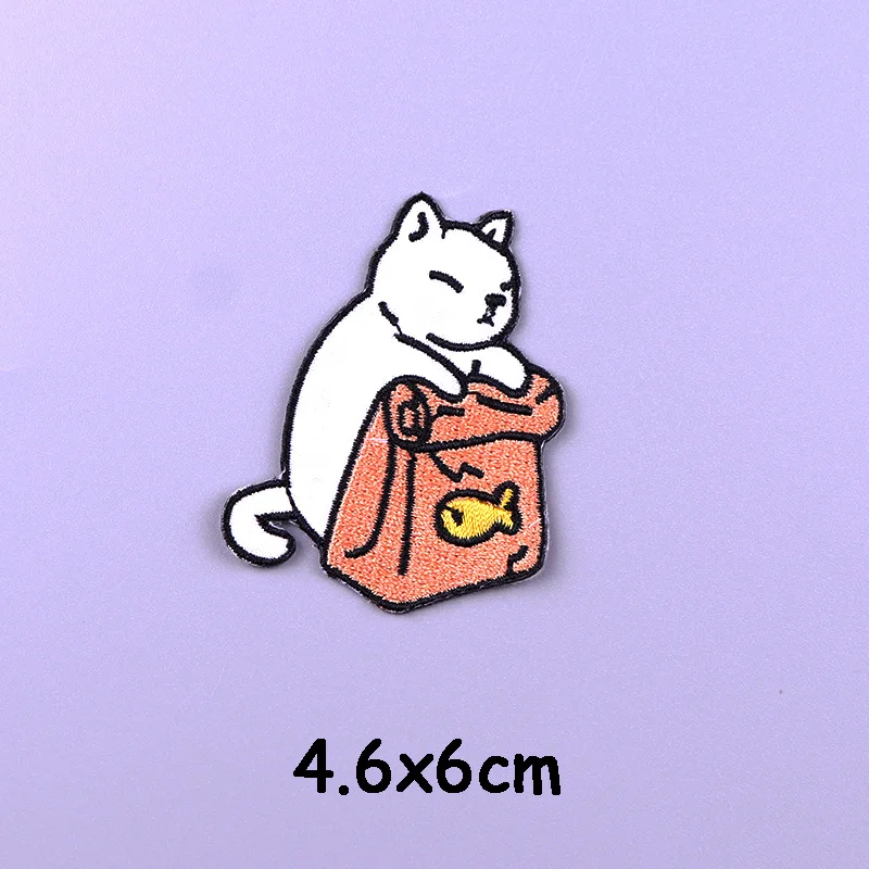 Parche de gato de dibujos animados para ropa, parches termoadhesivos bordados para planchar, lindos parches fusibles de animales en mochilas DIY