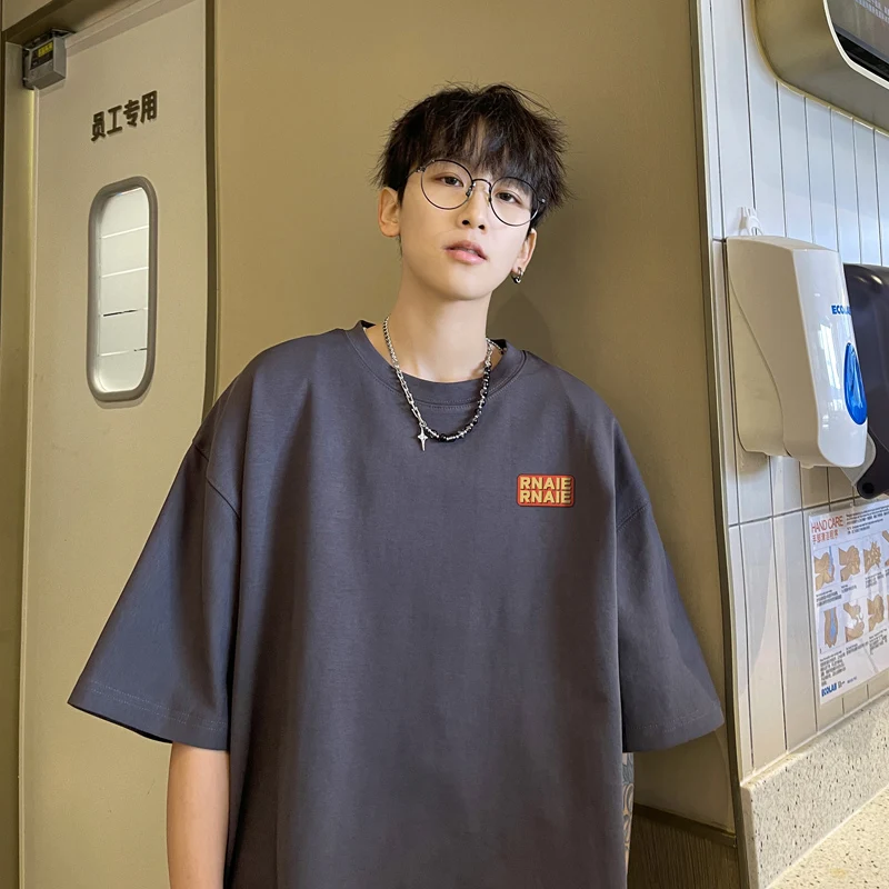 Men Letter Cotton Half Sleeve T-shirt Summer New Korean Casual Loose Pullover Tops Fashion Versatile O-neck Simple White Tees