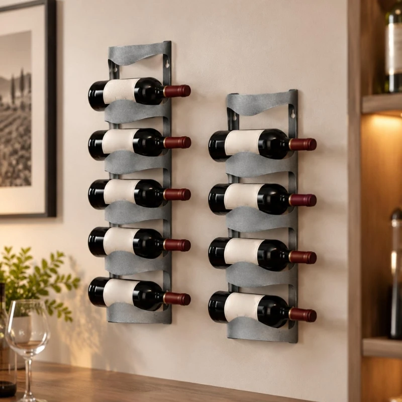 Wall-Mounted Stainless Steel Wine Rack, Hanging Shelf for Horizontal Bottle Storage in Kitchens, Dining Setting and 37JD