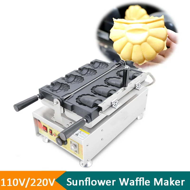 Commercial Electric Sunflower Shape Waffle Maker Sunflower Ice Cream Waffle Equipment Flower-shaped Waffle Oven Teriyaki Machine